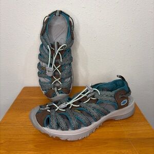 KEEN Whisper Women's Size 7.5 Closed Toe Hiking Sandals Canton/Bayou Blue/Brown